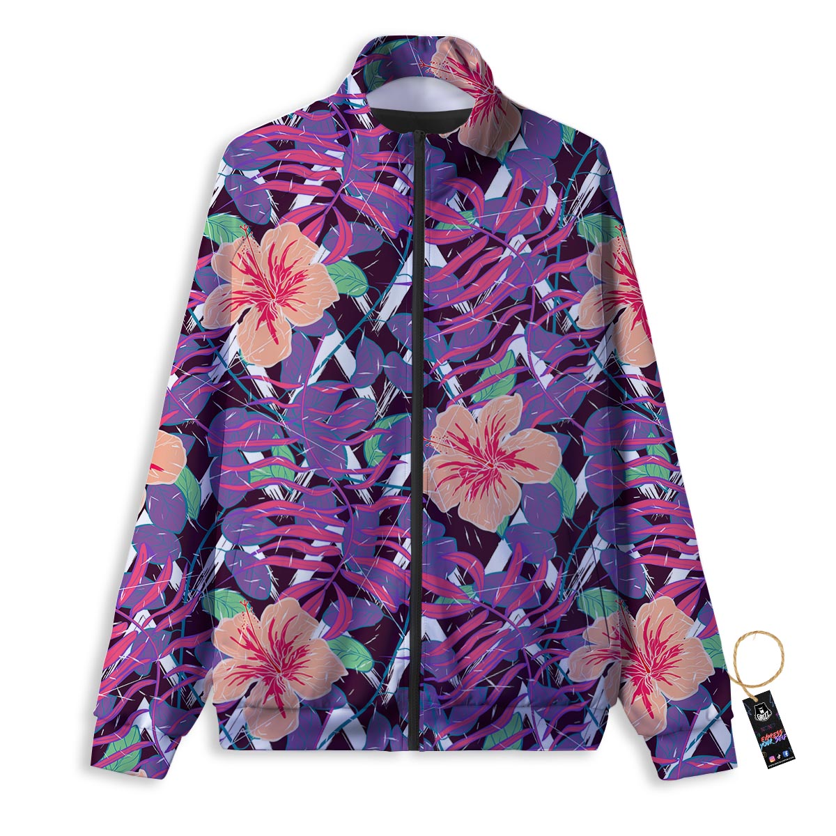 Hibiscus Purple Tropical Print Pattern Track Jacket-grizzshop