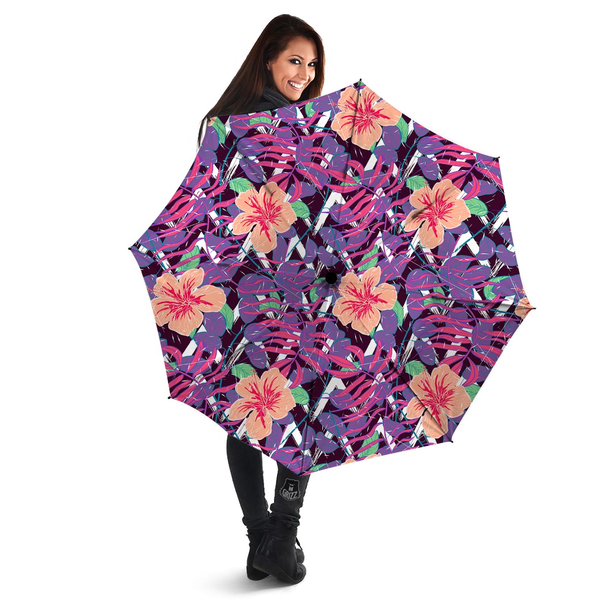 Hibiscus Purple Tropical Print Pattern Umbrella-grizzshop