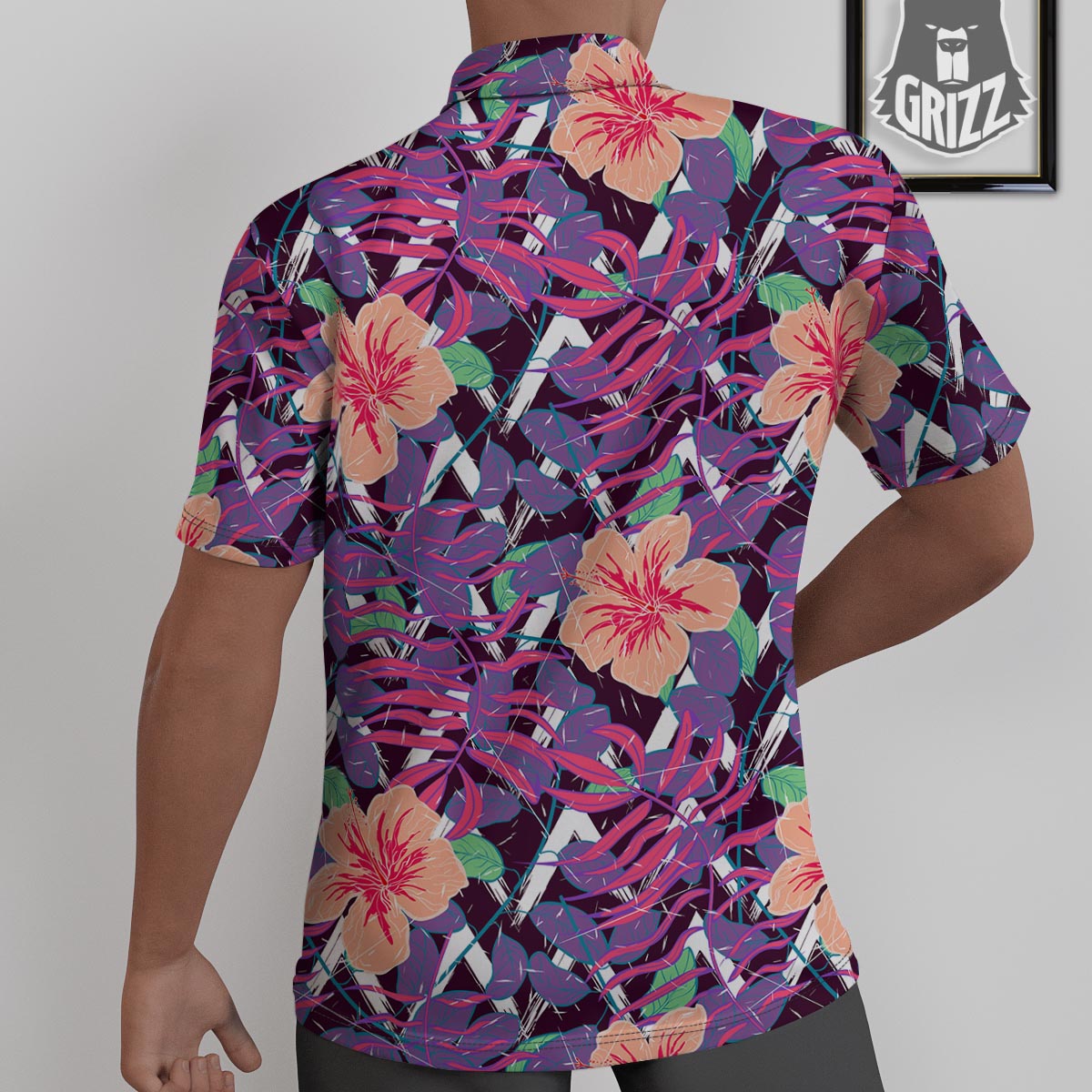 Hibiscus Purple Tropical Print Pattern Untucked Shirts-grizzshop