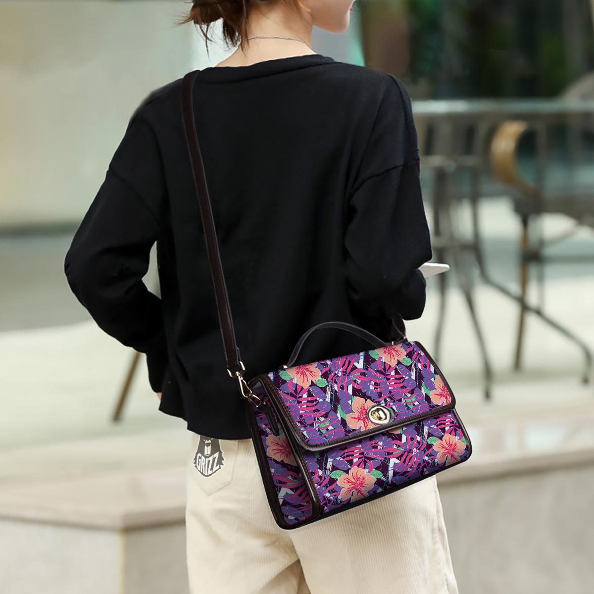 Hibiscus Purple Tropical Print Pattern Women's Satchel Bag-grizzshop