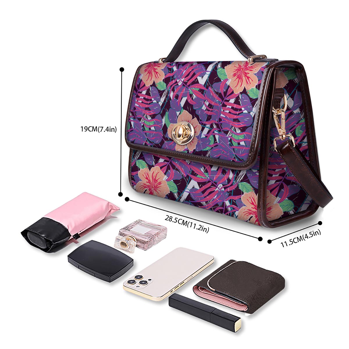 Hibiscus Purple Tropical Print Pattern Women's Satchel Bag-grizzshop