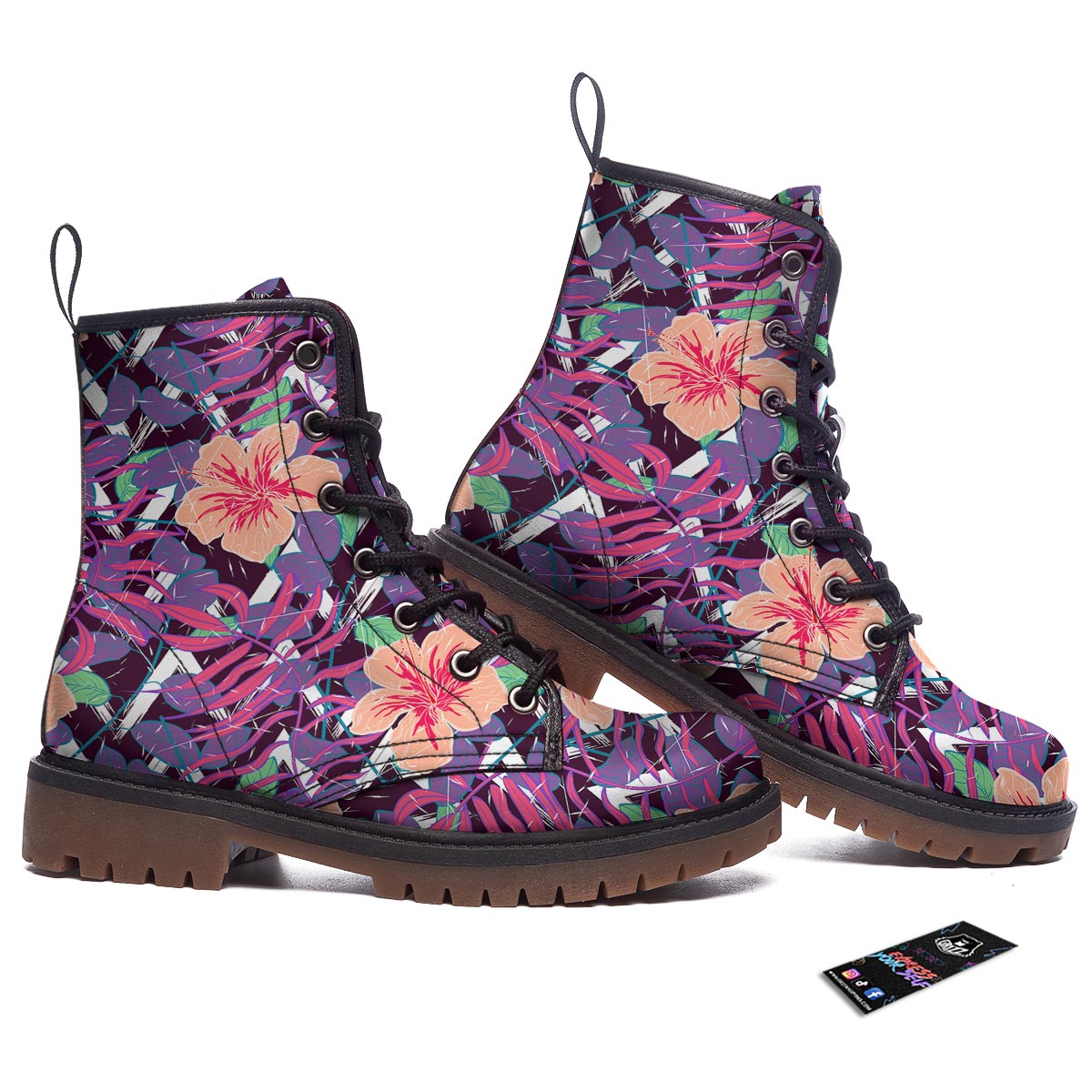 Hibiscus Purple Tropical Print Pattern Work Boots-grizzshop