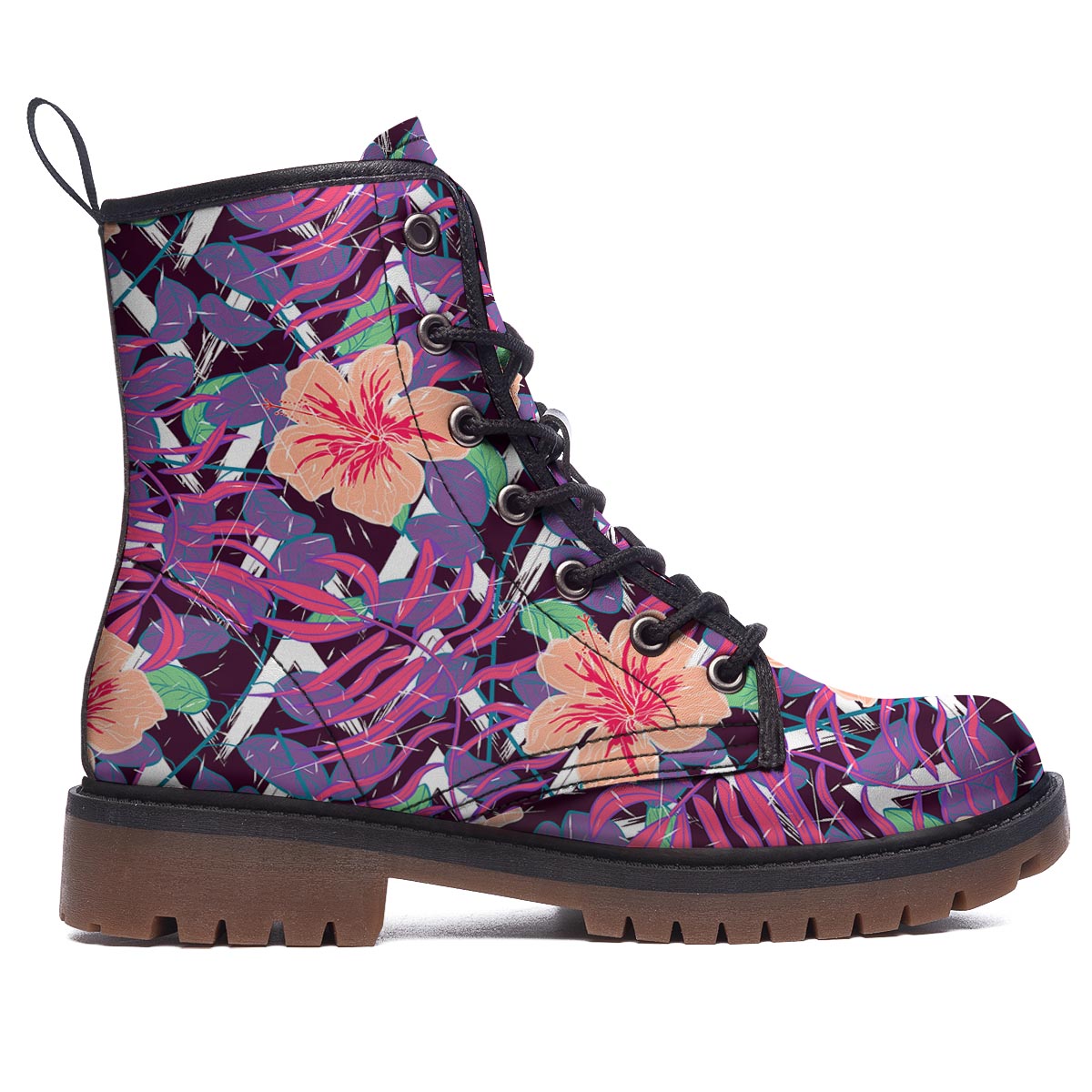 Hibiscus Purple Tropical Print Pattern Work Boots-grizzshop