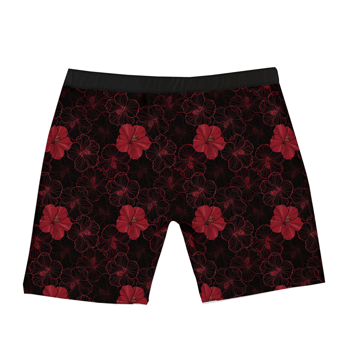 Hibiscus Red And Black Print Pattern Boxer Briefs-grizzshop