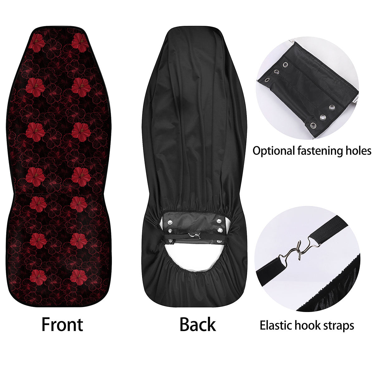 Hibiscus Red And Black Print Pattern Car Seat Covers-grizzshop