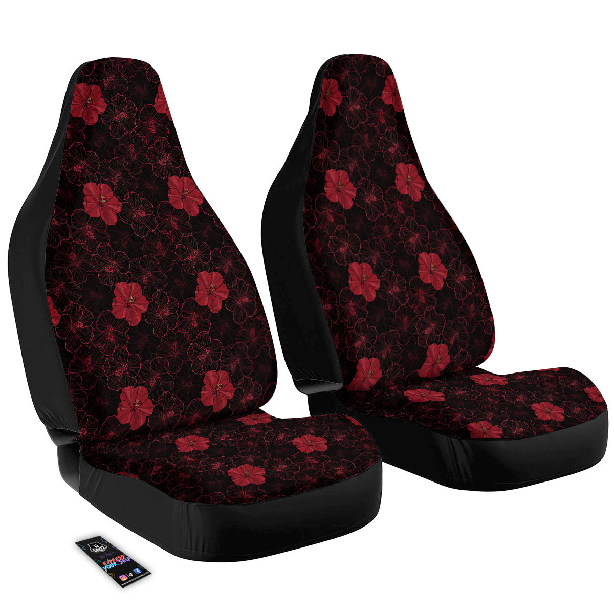 Hibiscus Red And Black Print Pattern Car Seat Covers-grizzshop