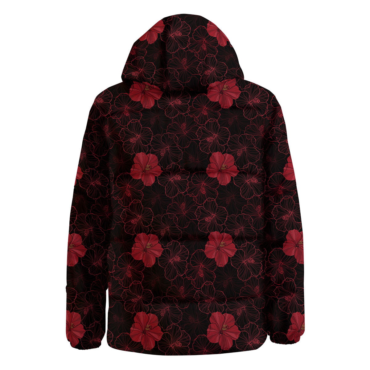 Hibiscus Red And Black Print Pattern Down Jacket-grizzshop