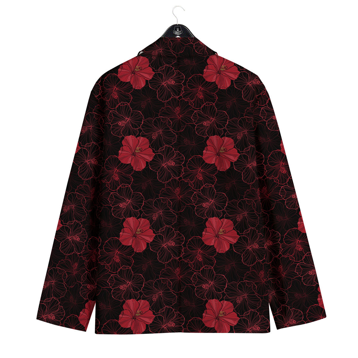Hibiscus Red And Black Print Pattern Men's Sport Coat-grizzshop