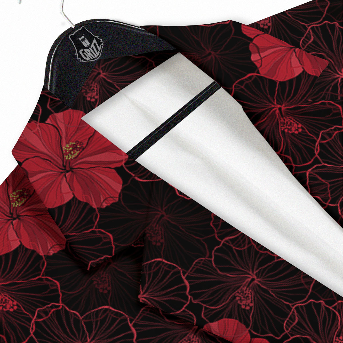 Hibiscus Red And Black Print Pattern Men's Sport Coat-grizzshop