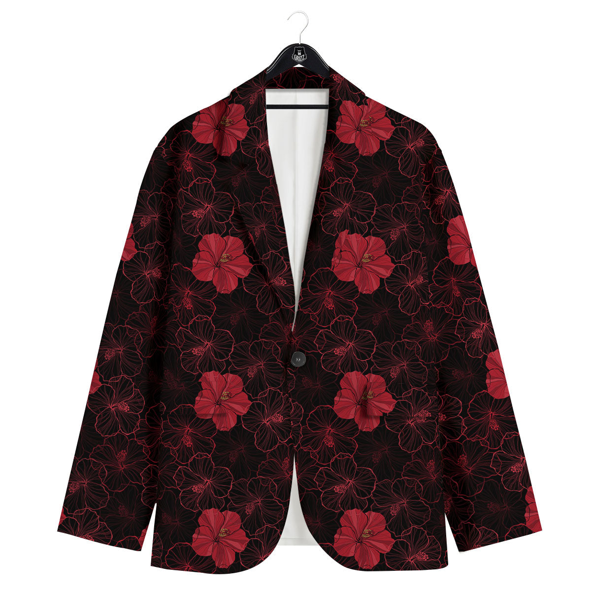 Hibiscus Red And Black Print Pattern Men's Sport Coat-grizzshop