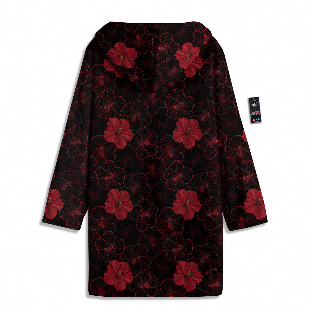 Hibiscus Red And Black Print Pattern Men's Windbreaker Jacket-grizzshop