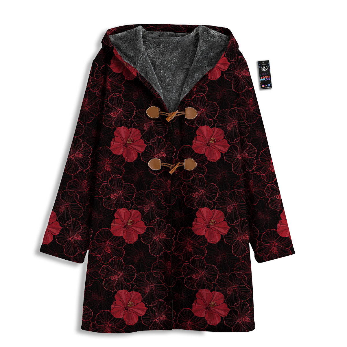 Hibiscus Red And Black Print Pattern Men's Windbreaker Jacket-grizzshop