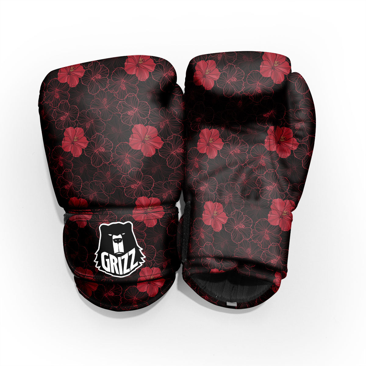 Hibiscus Red And Black Print Pattern Pro Boxing Glove