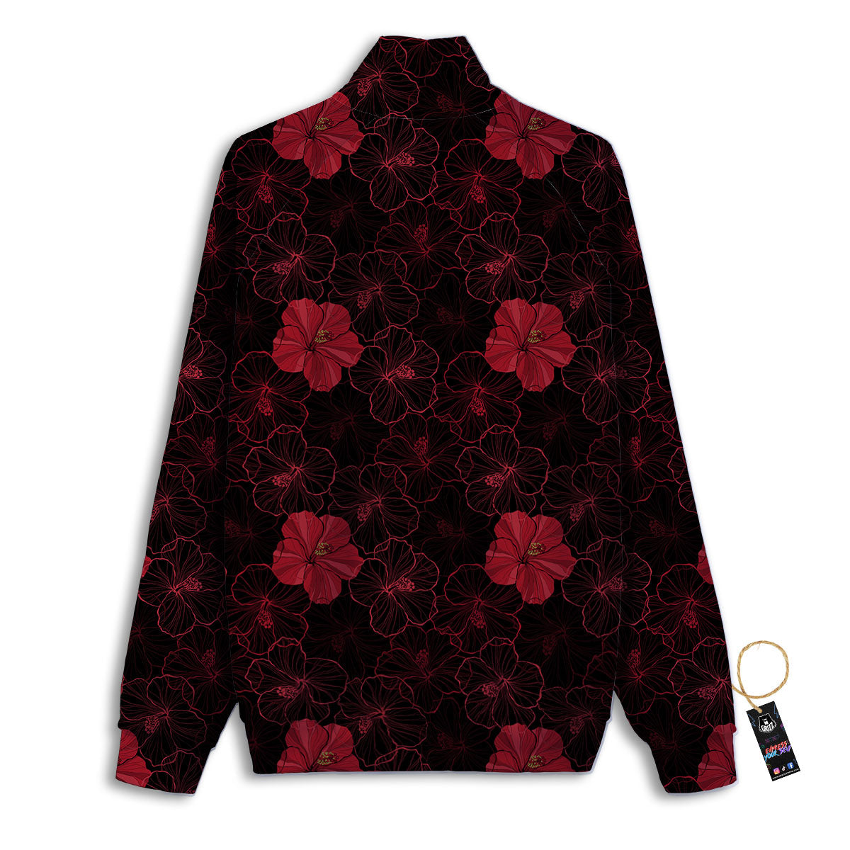 Hibiscus Red And Black Print Pattern Track Jacket-grizzshop