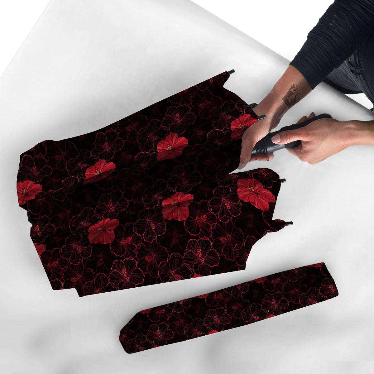 Hibiscus Red And Black Print Pattern Umbrella-grizzshop
