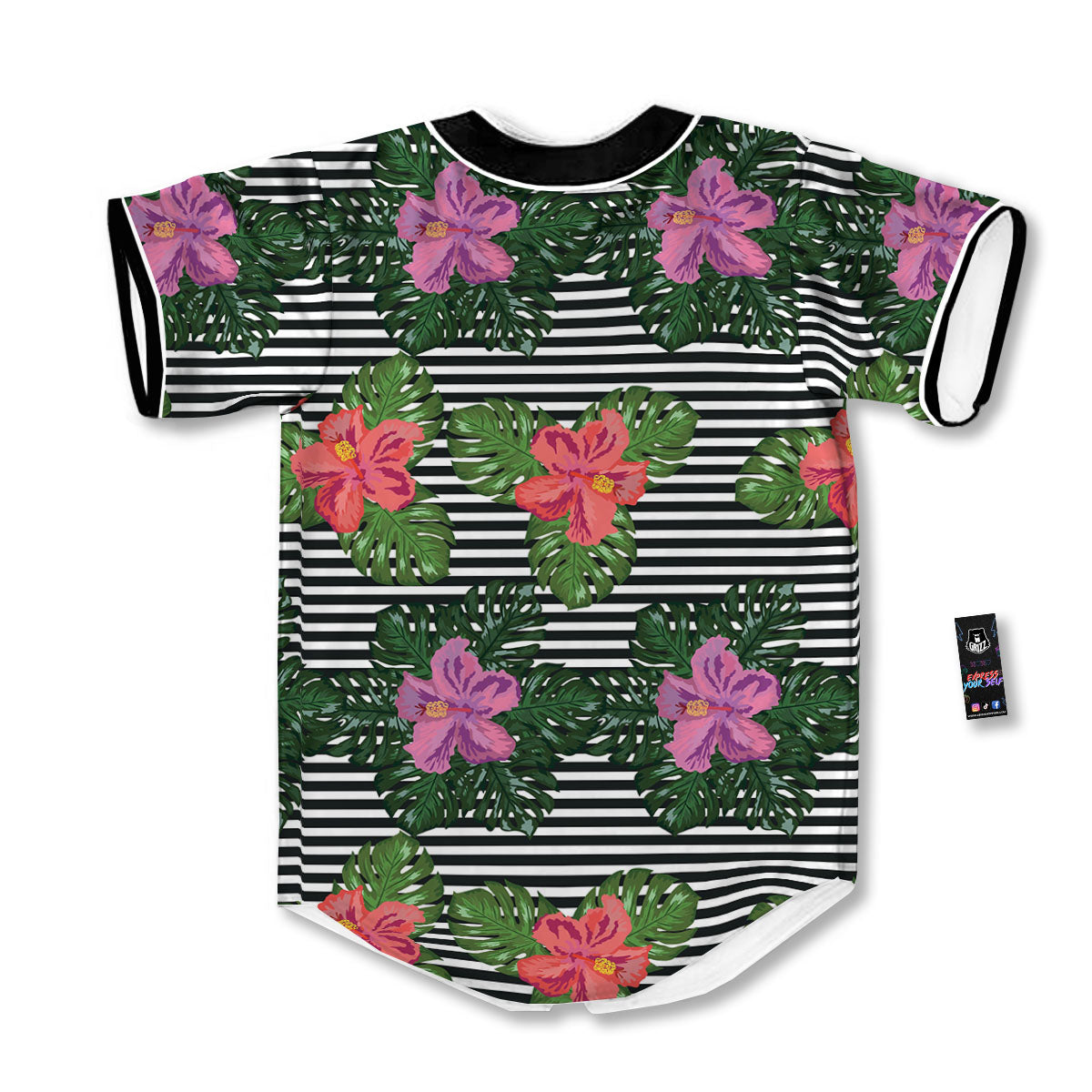 Hibiscus Striped Pink Print Pattern Baseball Jersey-grizzshop