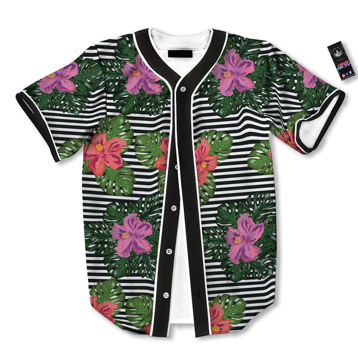 Hibiscus Striped Pink Print Pattern Baseball Jersey-grizzshop