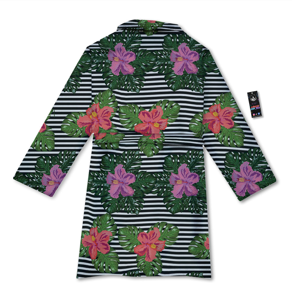 Hibiscus Striped Pink Print Pattern Bathrobe-grizzshop