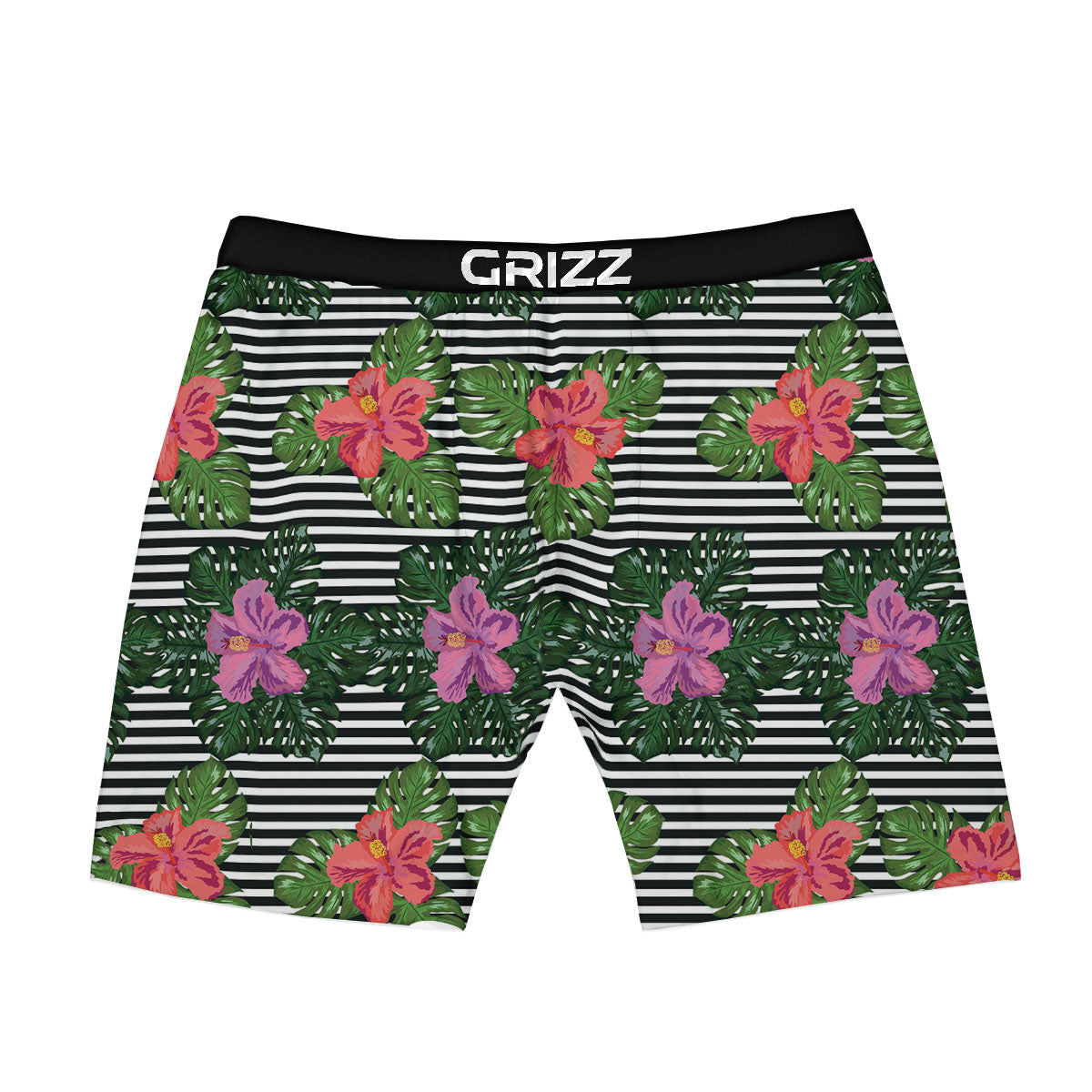 Hibiscus Striped Pink Print Pattern Boxer Briefs-grizzshop