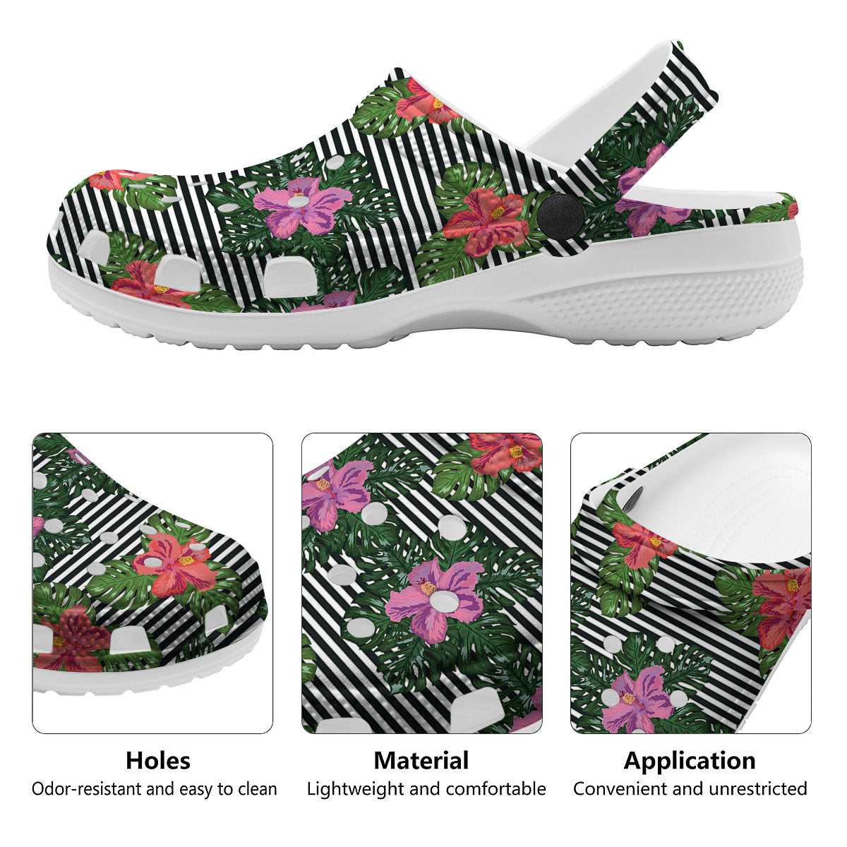 Hibiscus Striped Pink Print Pattern Clog-grizzshop