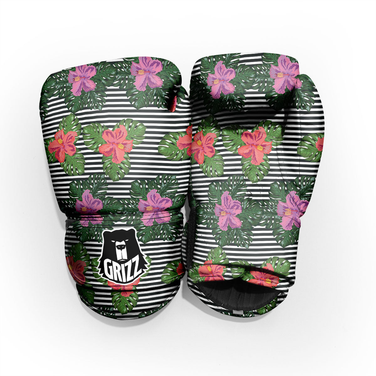 Hibiscus Striped Pink Print Pattern Pro Boxing Glove