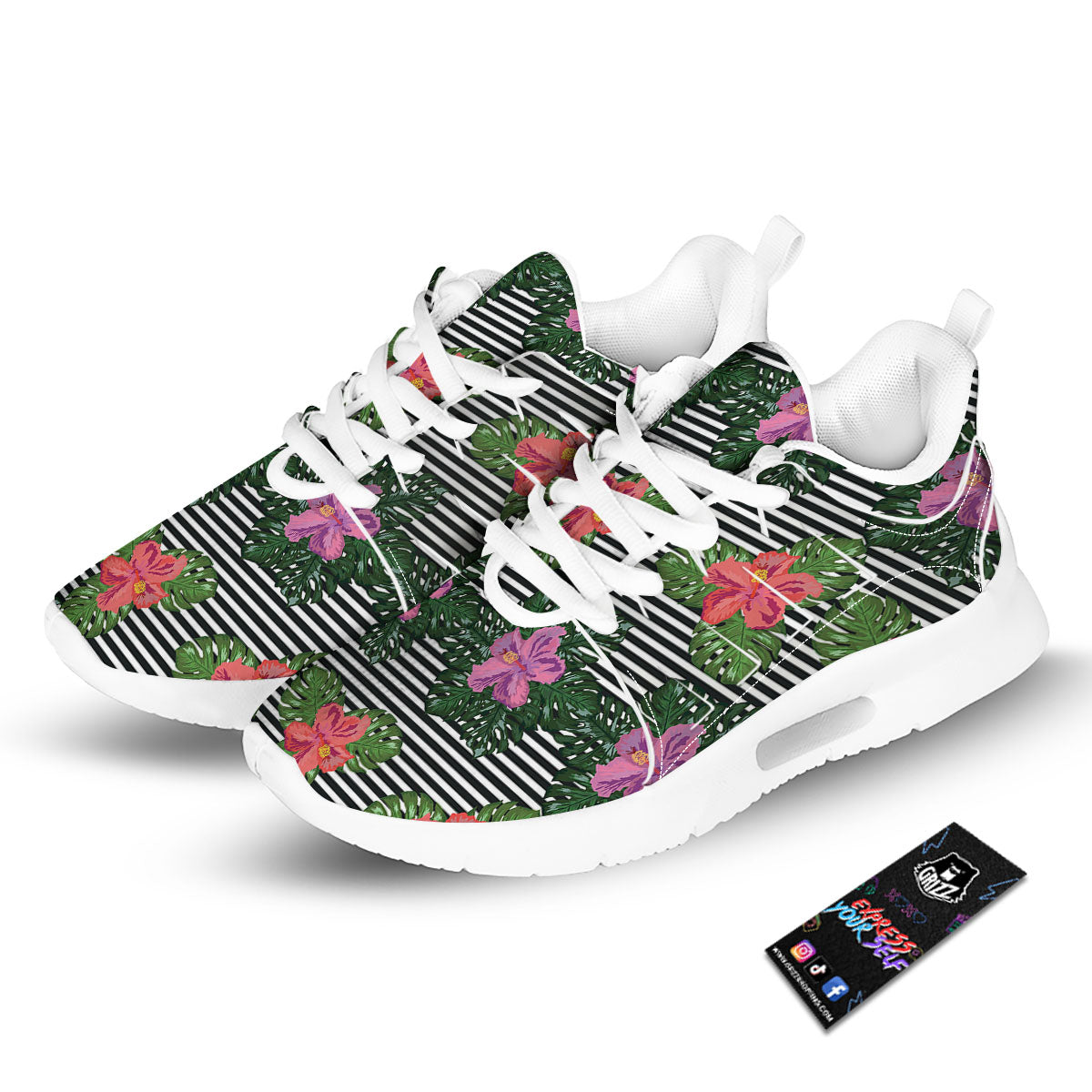 Hibiscus Striped Pink Print Pattern Tennis Shoes-grizzshop