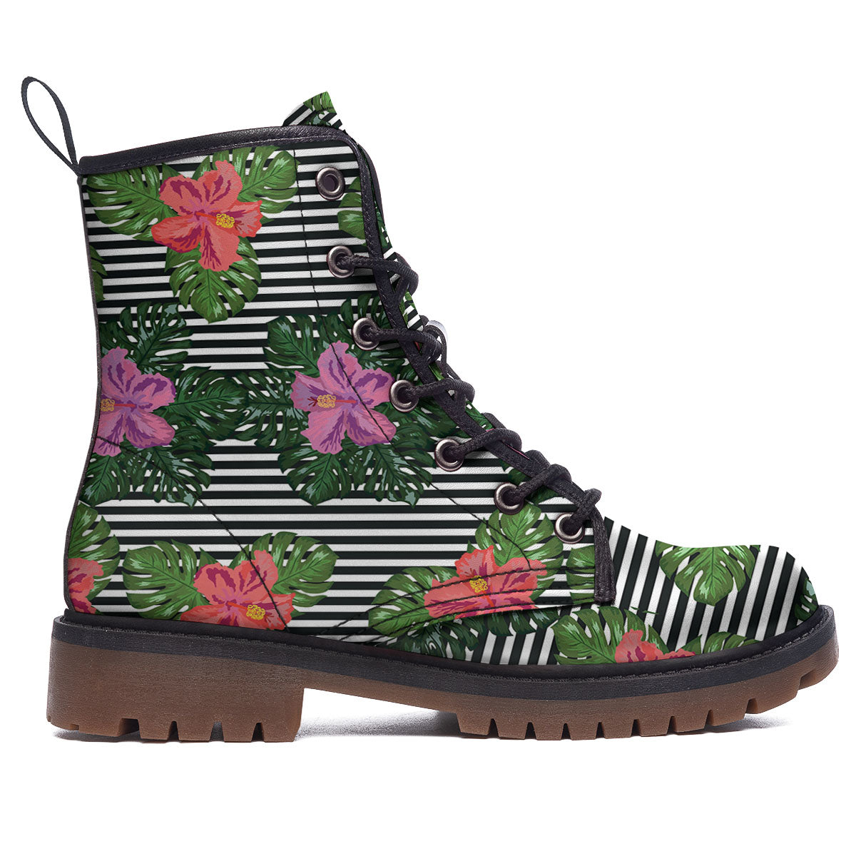 Hibiscus Striped Pink Print Pattern Work Boots-grizzshop