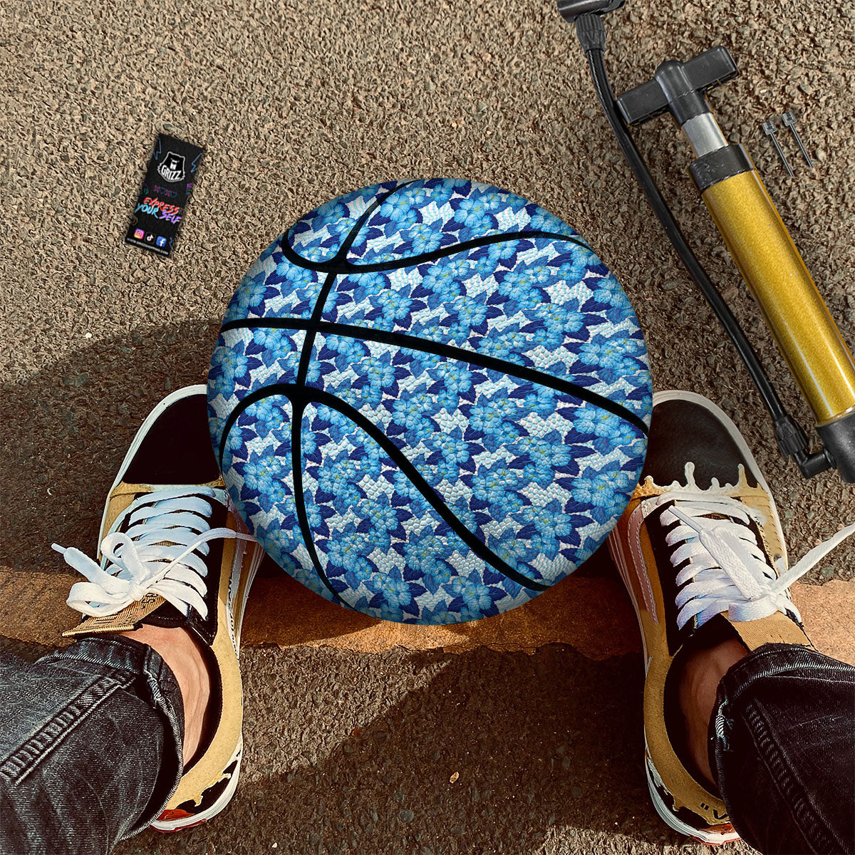 Hibiscus Tropical Blue Print Pattern Basketball-grizzshop