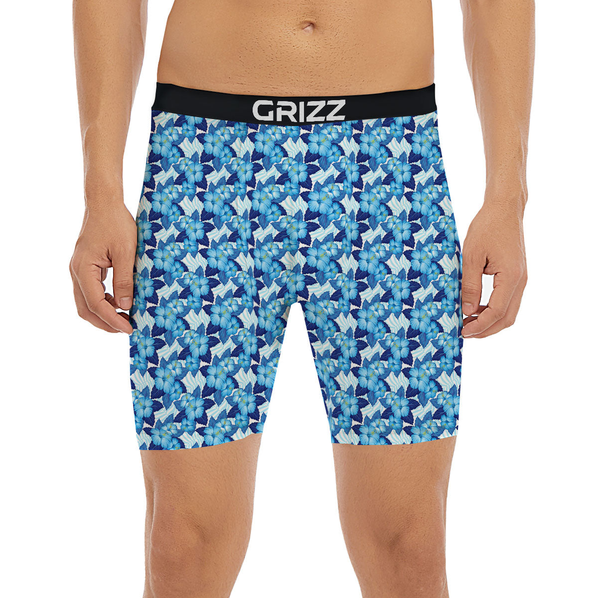 Hibiscus Tropical Blue Print Pattern Boxer Briefs-grizzshop