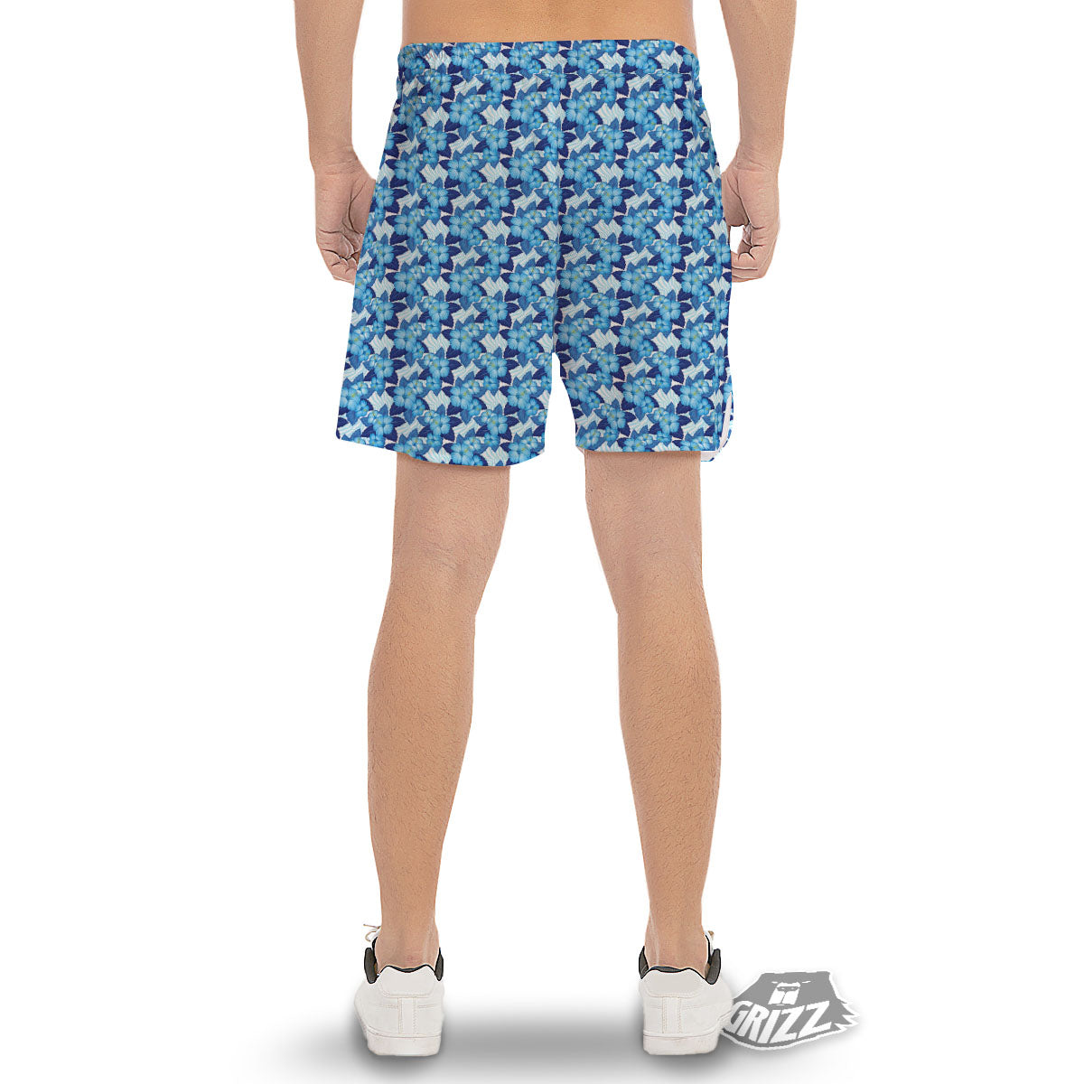 Hibiscus Tropical Blue Print Pattern Men's Gym Shorts-grizzshop