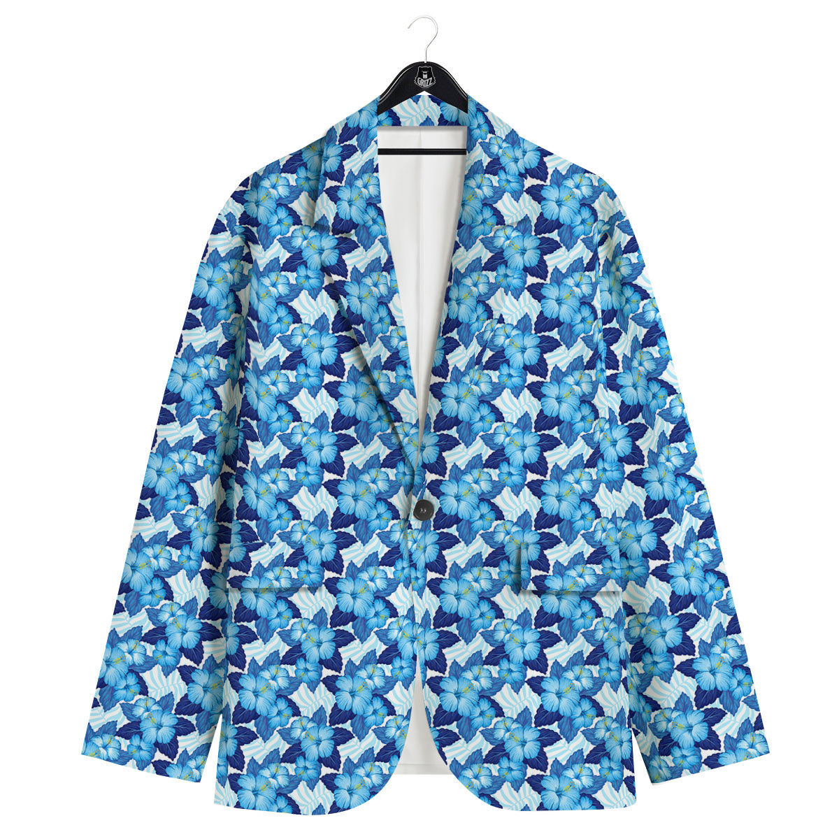 Hibiscus Tropical Blue Print Pattern Men's Sport Coat-grizzshop