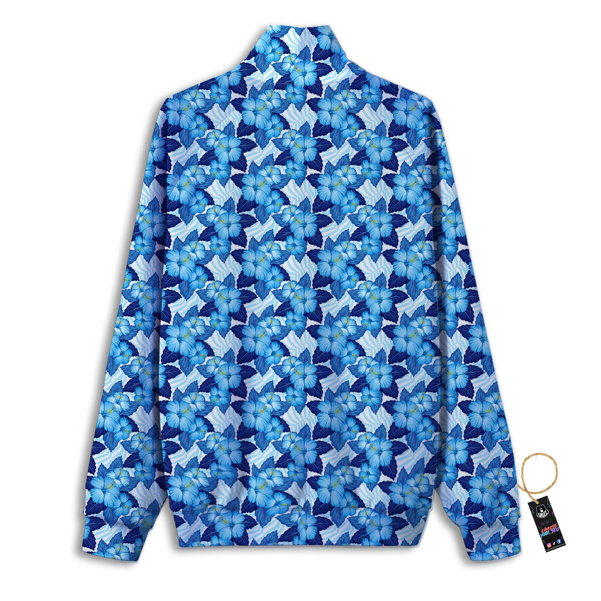 Hibiscus Tropical Blue Print Pattern Track Jacket-grizzshop