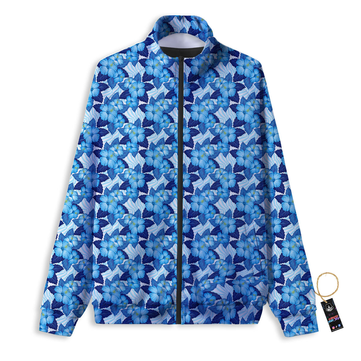 Hibiscus Tropical Blue Print Pattern Track Jacket-grizzshop