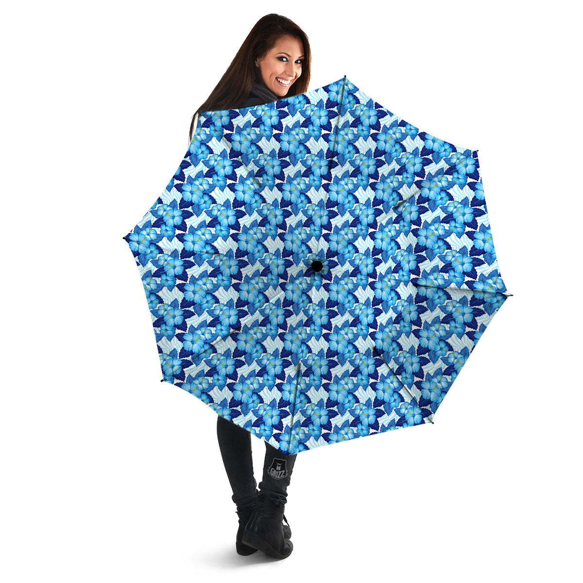 Hibiscus Tropical Blue Print Pattern Umbrella-grizzshop