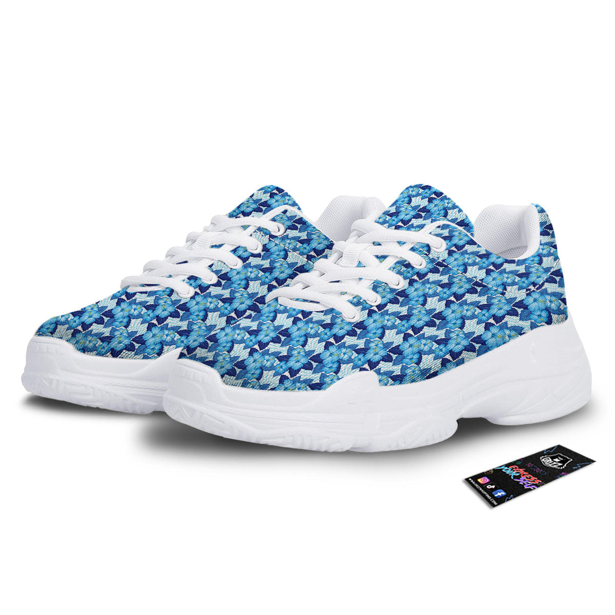 Hibiscus Tropical Blue Print Pattern White Chunky Shoes-grizzshop