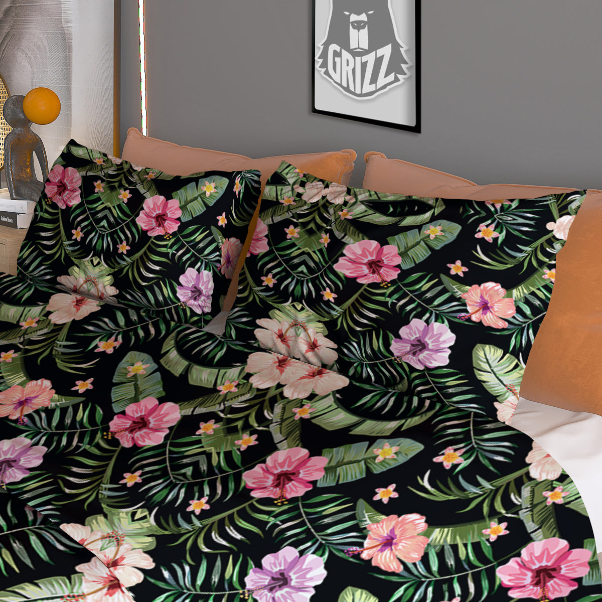 Hibiscus Tropical Floral Vintage Print Pattern Duvet Cover Bedding Set