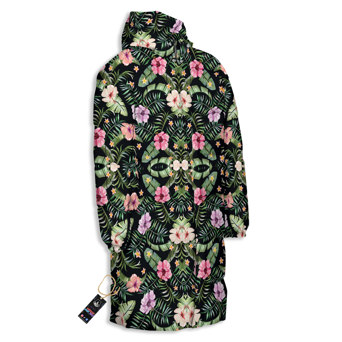 Hibiscus Tropical Floral Vintage Print Pattern Long Down Jacket-grizzshop