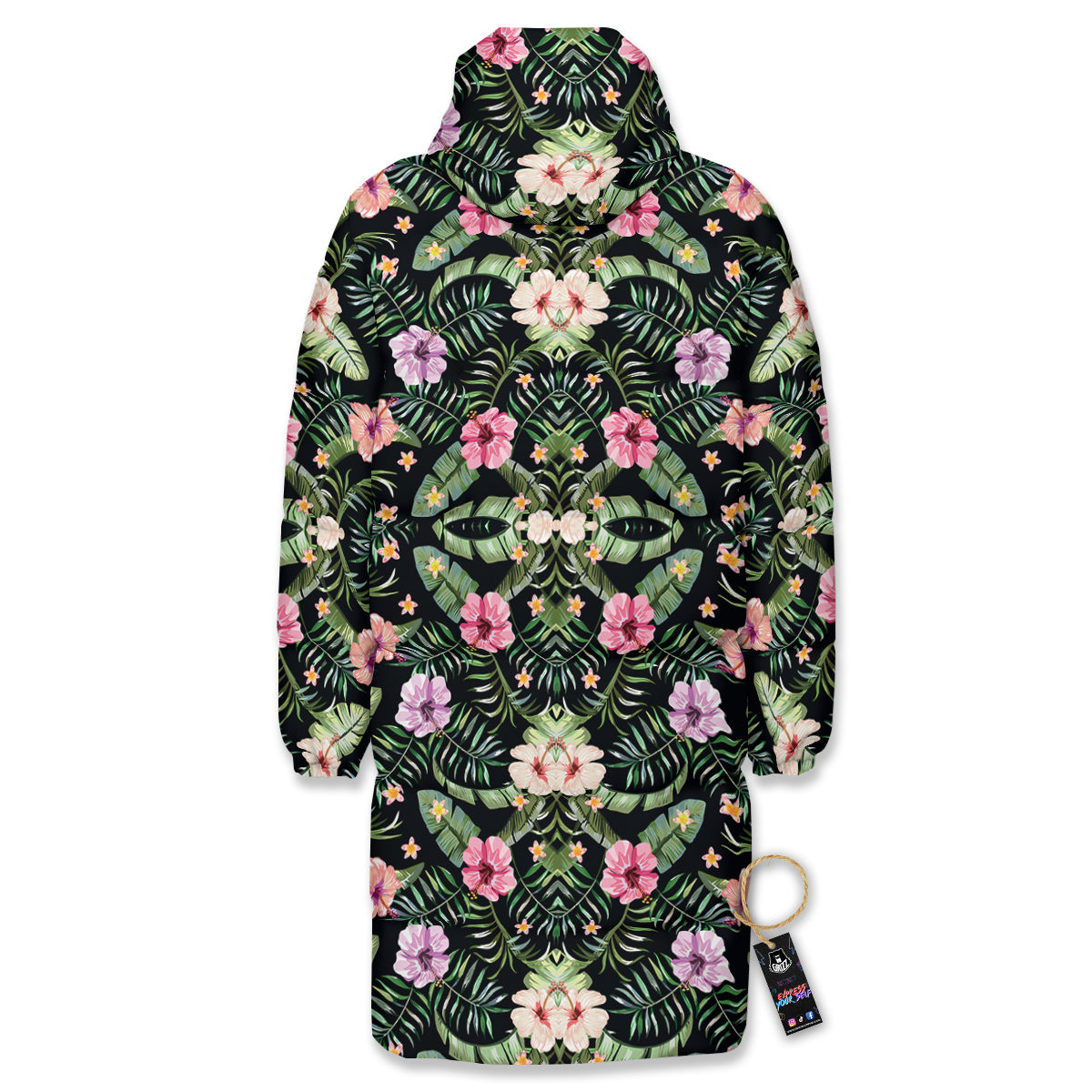 Hibiscus Tropical Floral Vintage Print Pattern Long Down Jacket-grizzshop