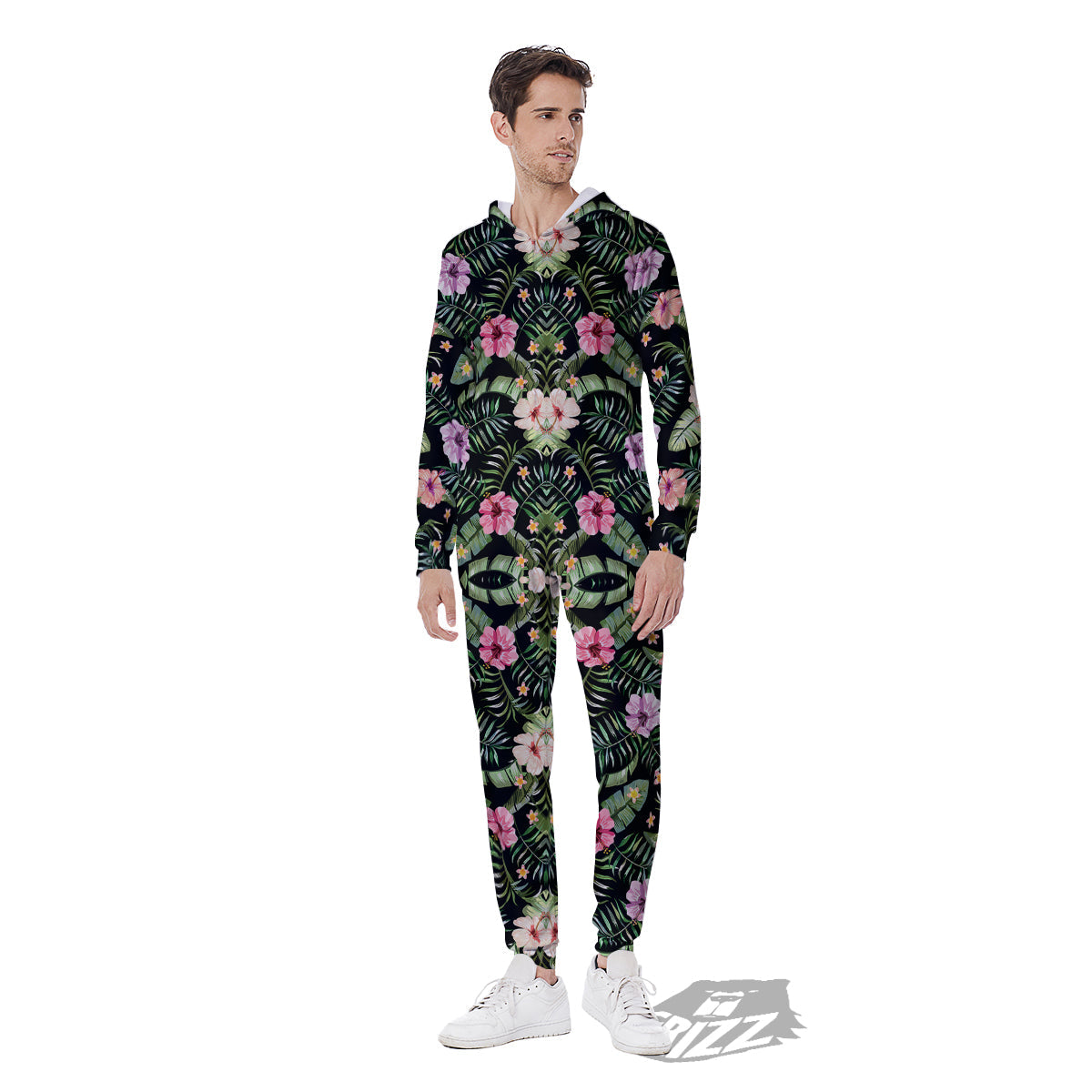 Hibiscus Tropical Floral Vintage Print Pattern Men's Jumpsuit-grizzshop