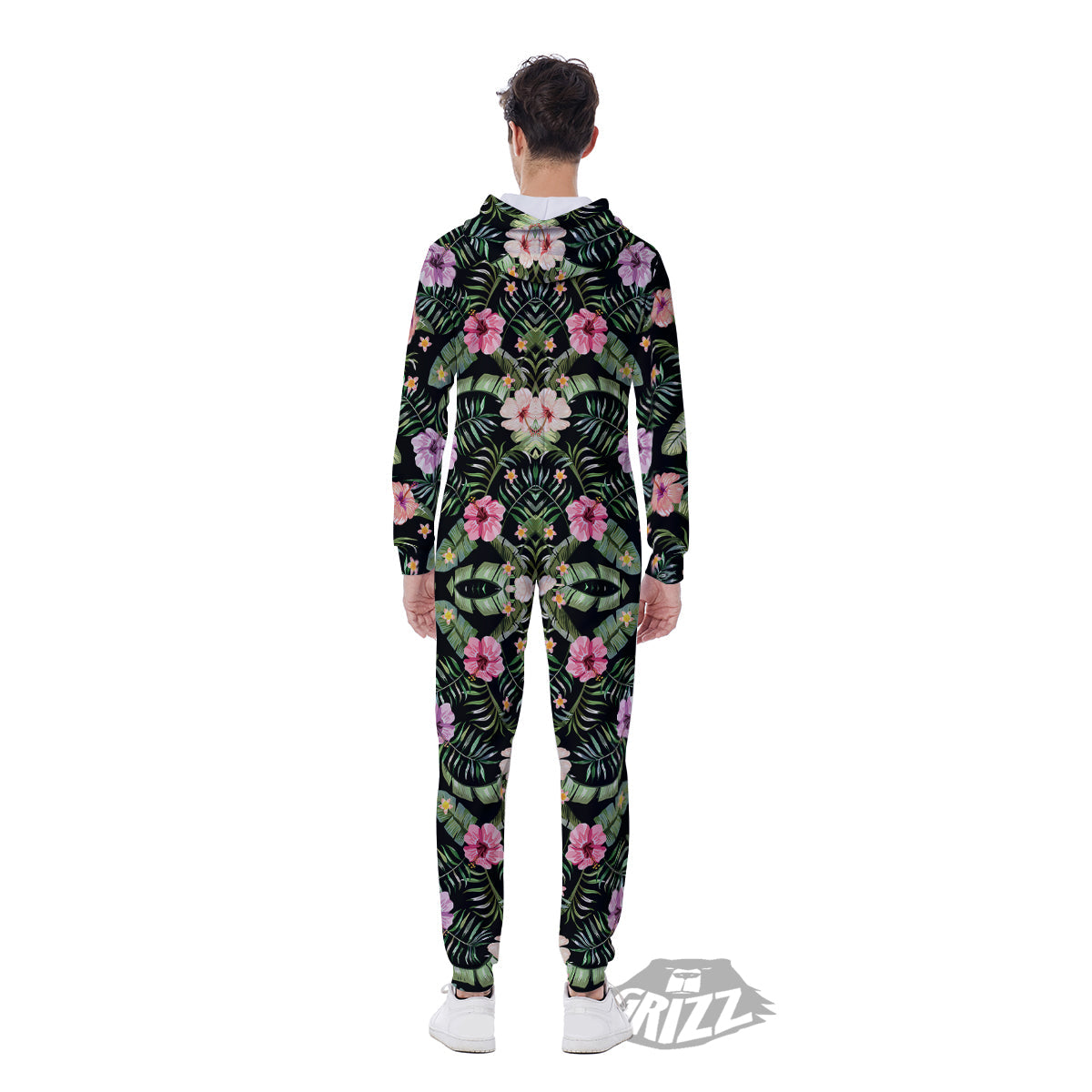 Hibiscus Tropical Floral Vintage Print Pattern Men's Jumpsuit-grizzshop