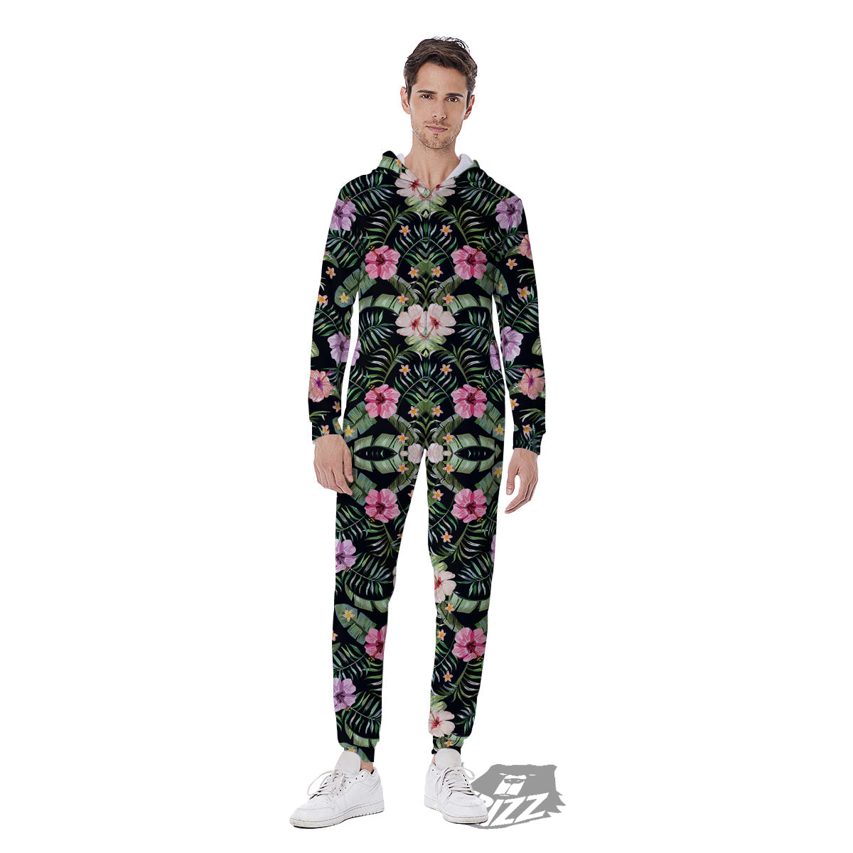 Hibiscus Tropical Floral Vintage Print Pattern Men's Jumpsuit-grizzshop