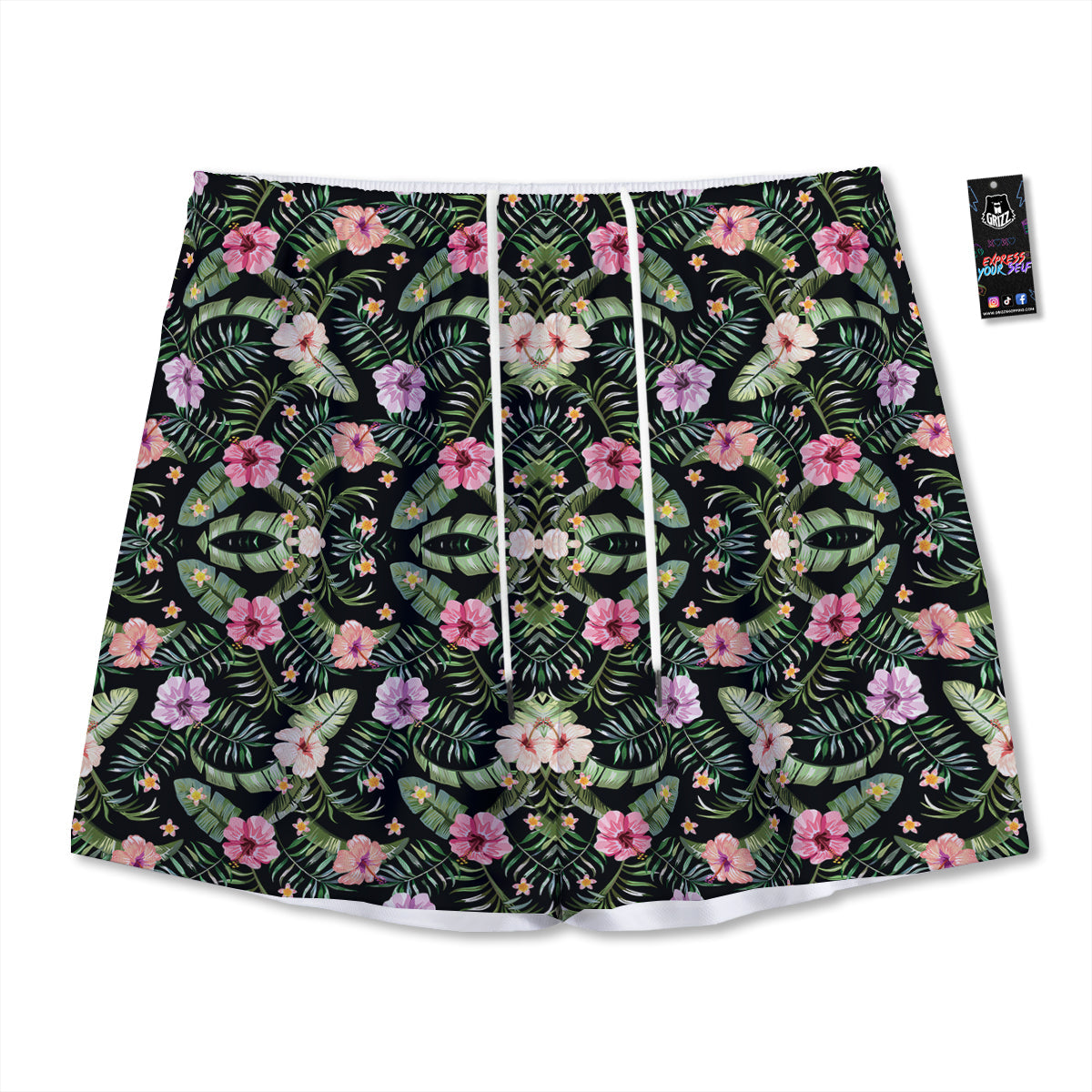 Hibiscus Tropical Floral Vintage Print Pattern Mesh Shorts