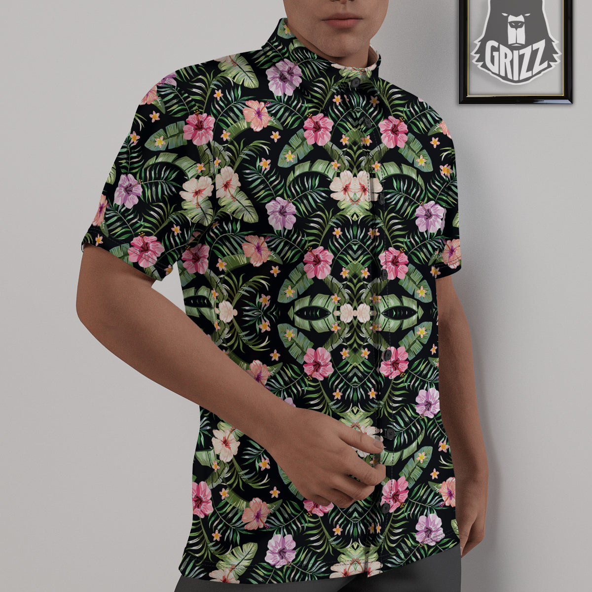 Hibiscus Tropical Floral Vintage Print Pattern Untucked Shirts-grizzshop
