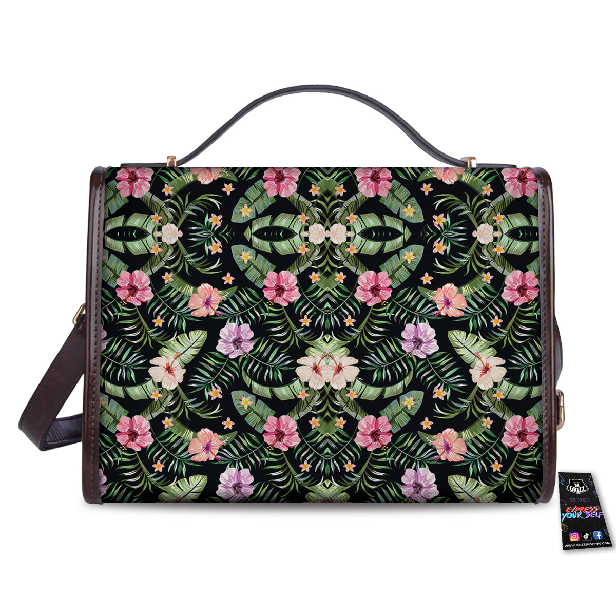 Hibiscus Tropical Floral Vintage Print Pattern Women's Satchel Bag-grizzshop