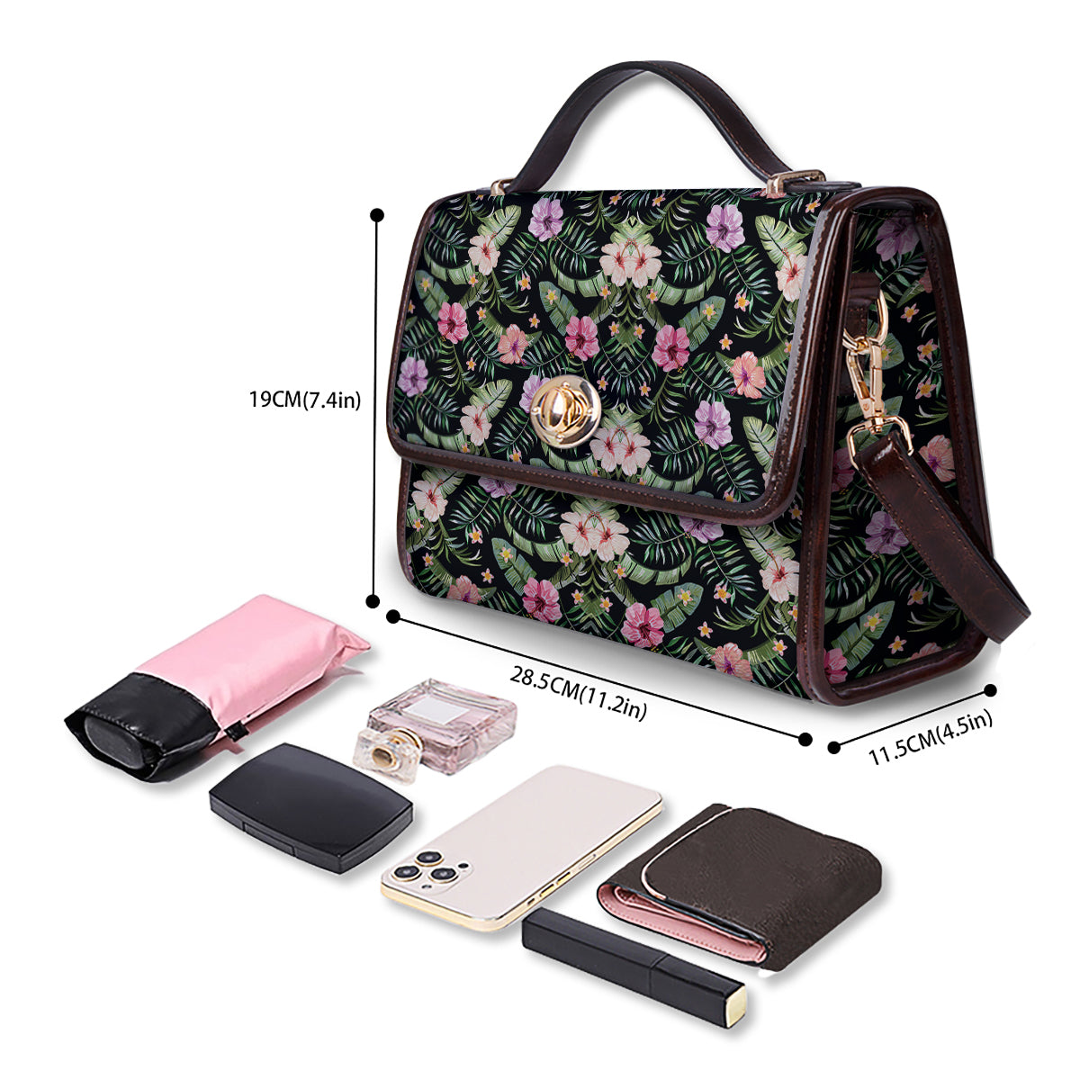 Hibiscus Tropical Floral Vintage Print Pattern Women's Satchel Bag-grizzshop