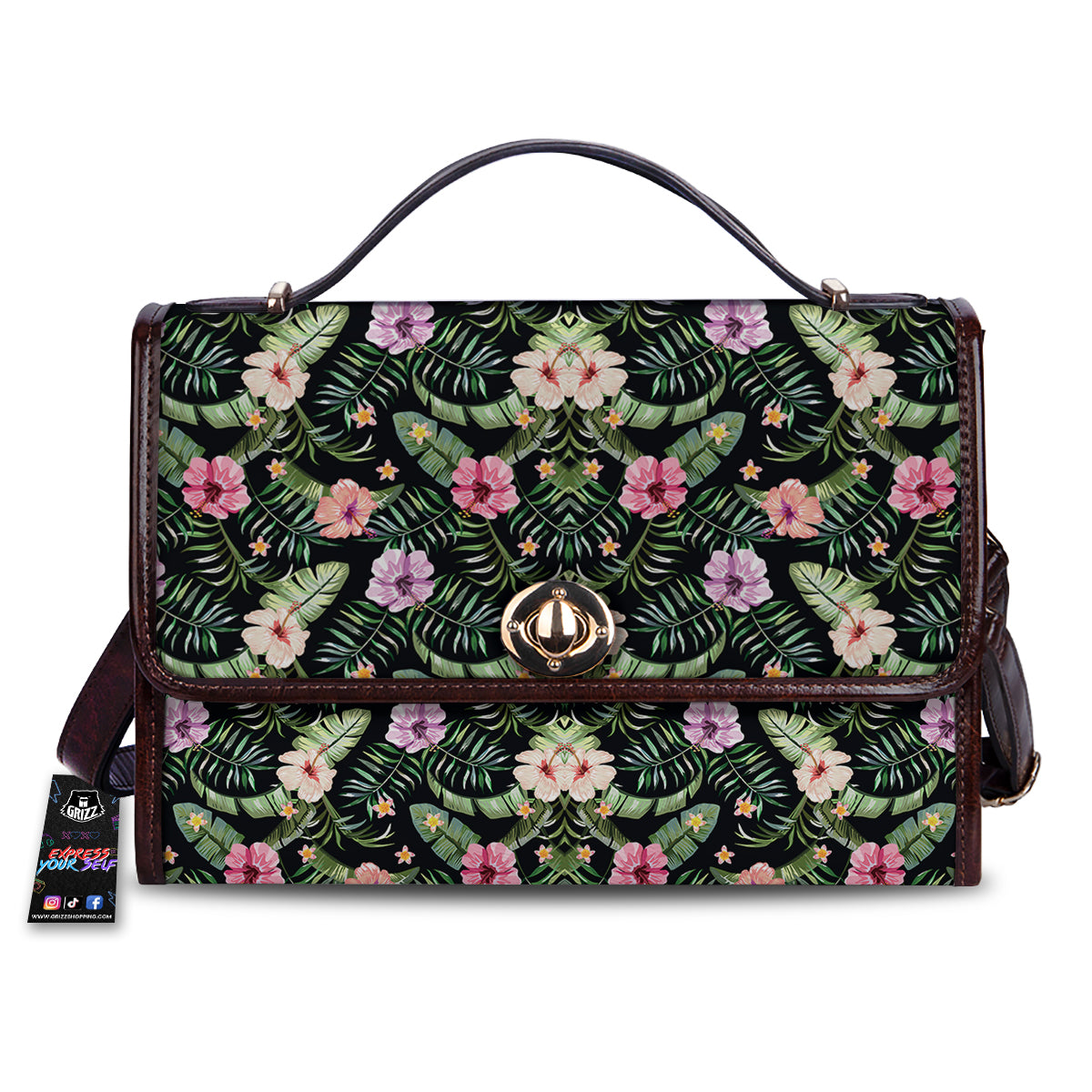 Hibiscus Tropical Floral Vintage Print Pattern Women's Satchel Bag-grizzshop