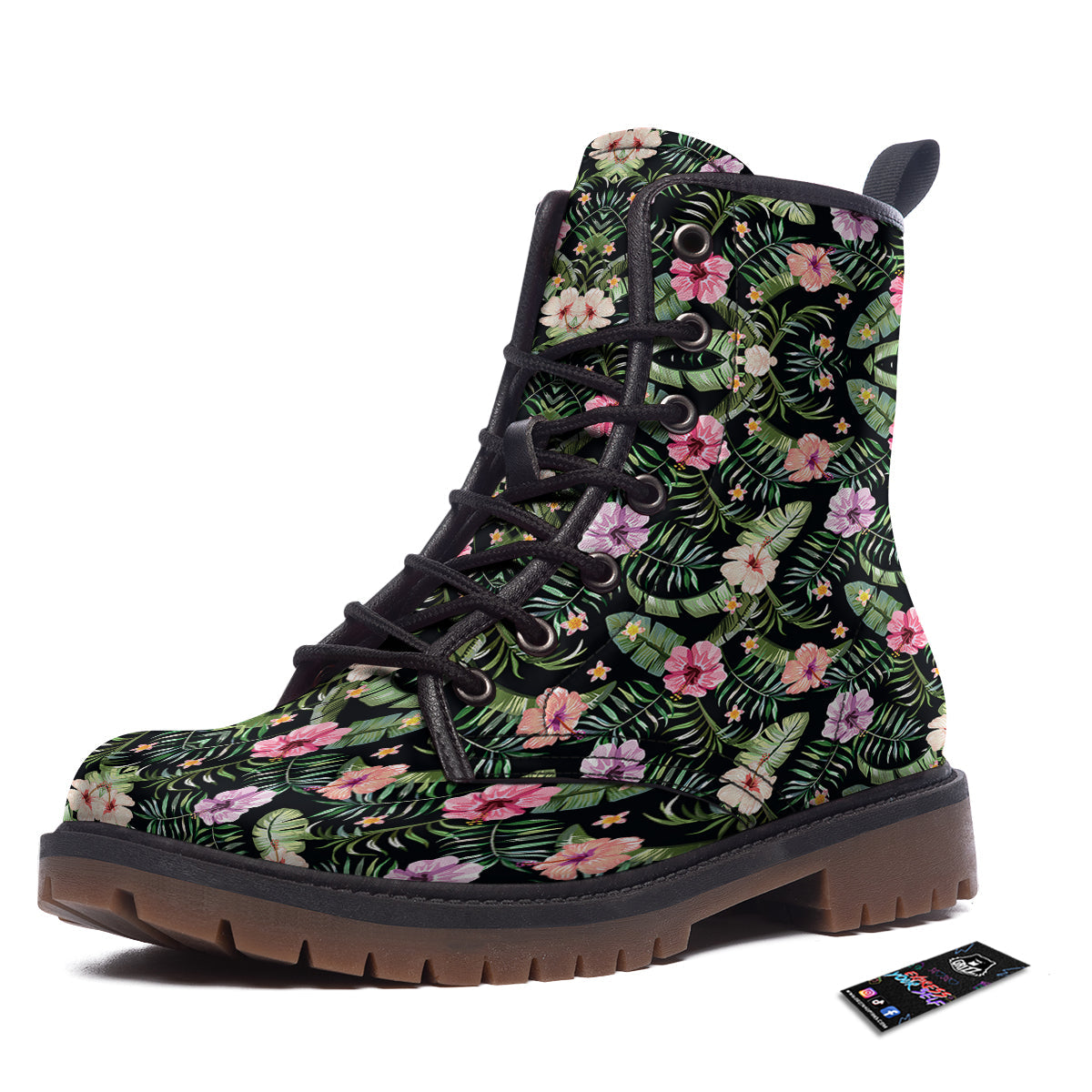 Hibiscus Tropical Floral Vintage Print Pattern Work Boots-grizzshop