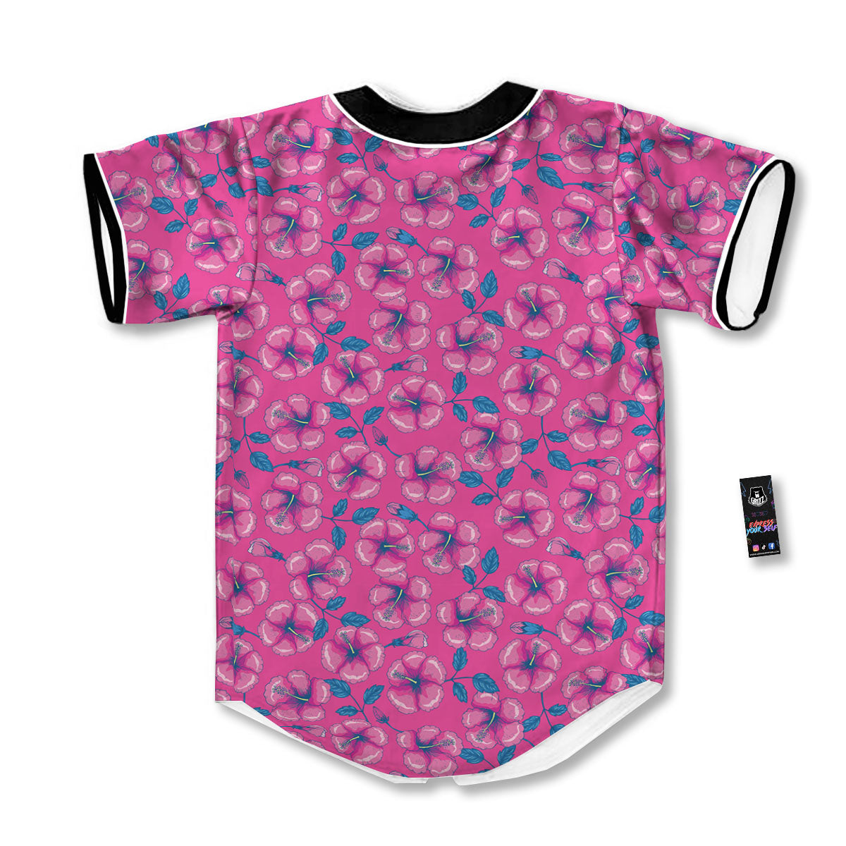 Hibiscus Tropical Hot Pink Print Pattern Baseball Jersey-grizzshop