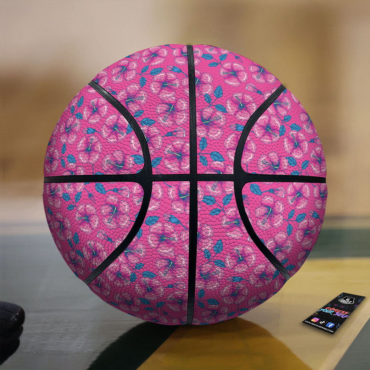 Hibiscus Tropical Hot Pink Print Pattern Basketball-grizzshop
