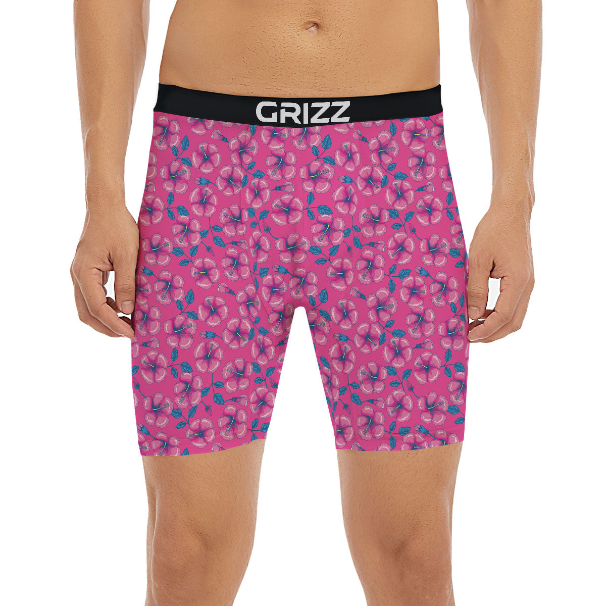 Hibiscus Tropical Hot Pink Print Pattern Boxer Briefs-grizzshop